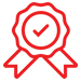 red award badge with a checkmark symbol representing quality certification and recognition for excellence in performance and achievements in various fields