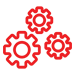 three red gears symbolizing cooperation and teamwork in processes related to improvement and development 2 innovative solutions 2 systems