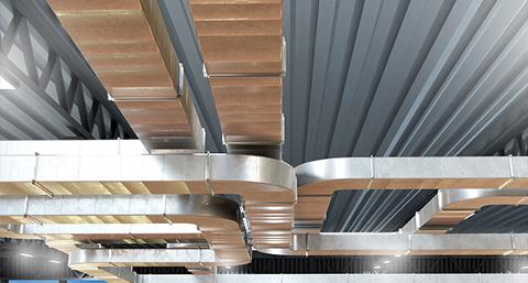 industrial ceiling infrastructure pipes and ductwork system